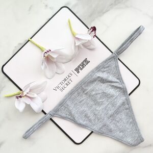NWT PINK VICTORIA'S SECRET COTTON SMOOTH V-STRING PANTY IN MEDIUM HEATHER GREY